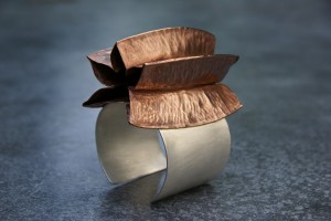 silver and copper lotus cuff