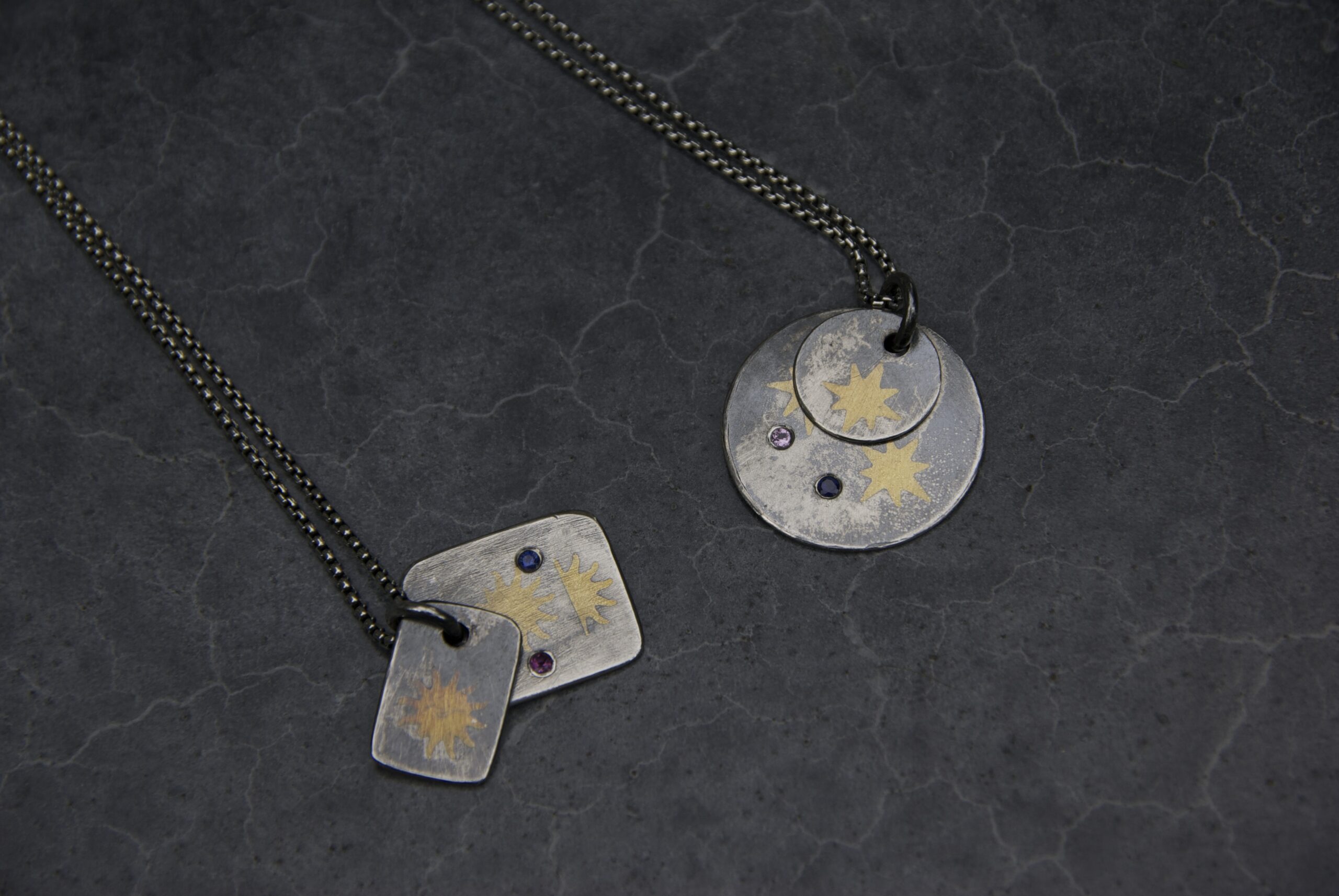Keum Bo Lockets with Saphires and Tourmaline