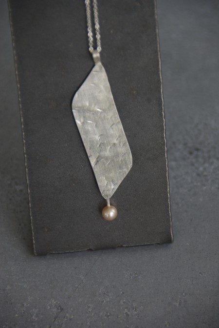 Hammered Silver and Pearl Pendant