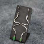 Silver Snake Earrings with Green Turquoise