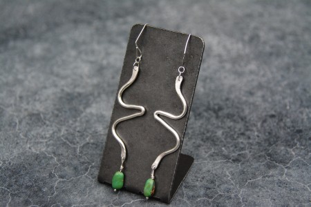 Silver Snake Earrings with Green Turquoise